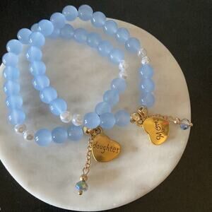 Mom Daughter Heart Love Charm Beads Bracelets For 2, Mothers Day Christmas Gift